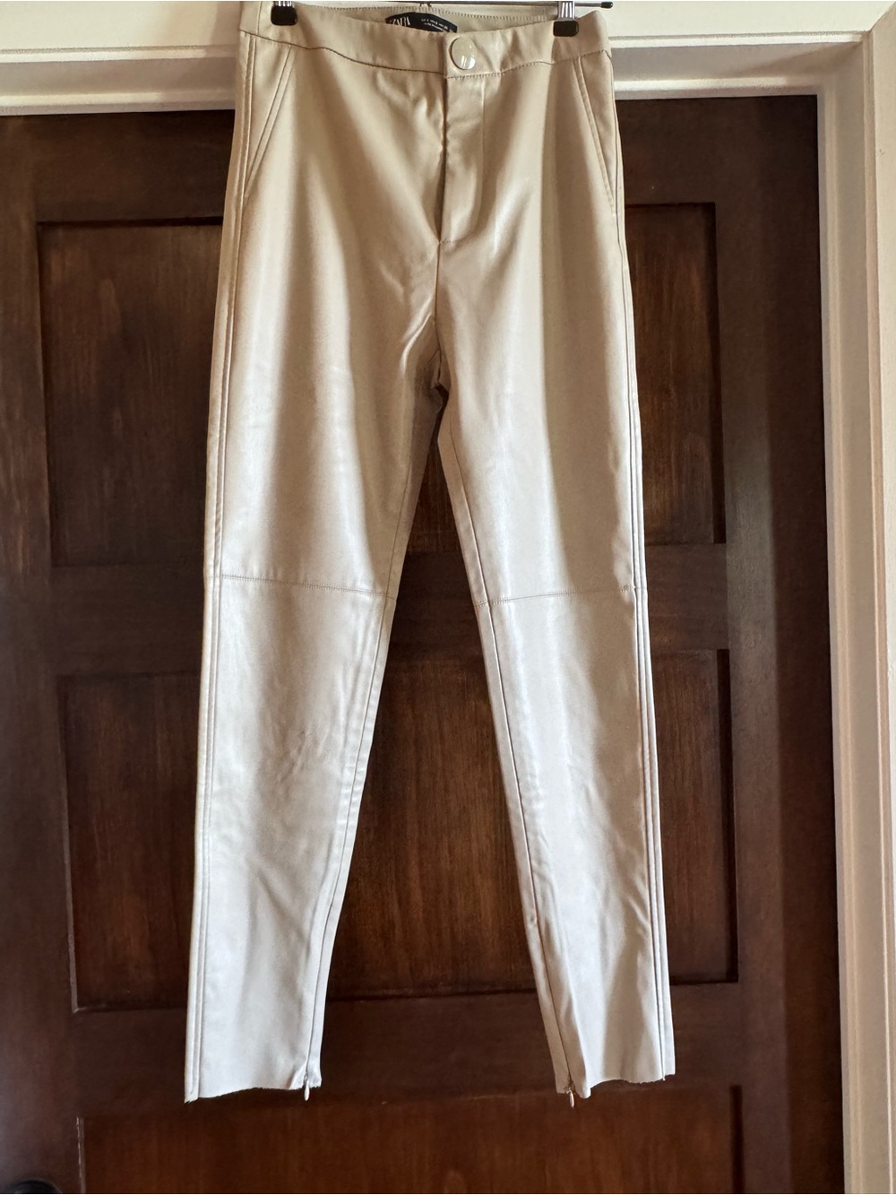 Zara Cream Faux Leather Trim Skirt